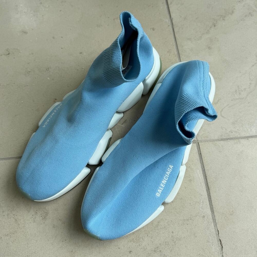Balenciaga Speed 2.0 Clear Sole Sneakers Blue Sock Shoes EU 46 US 13